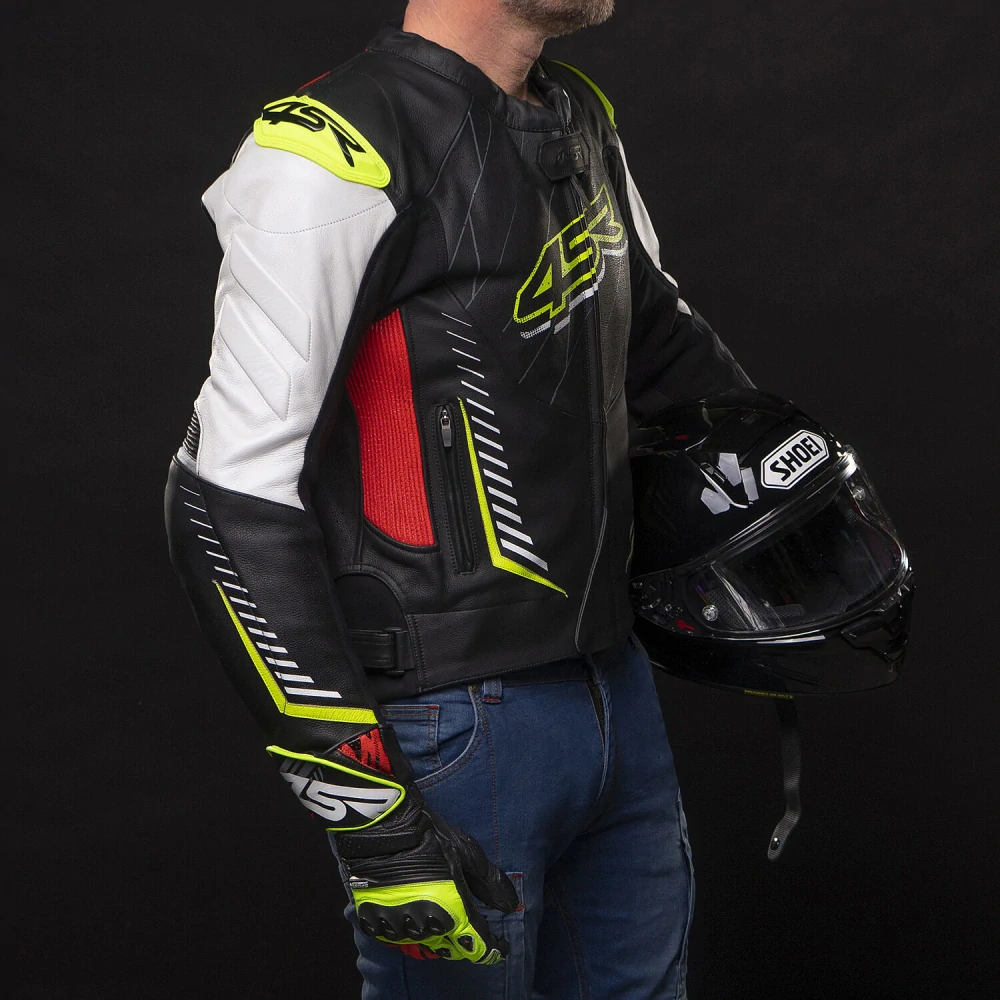 4SR Pánská kožená moto bunda Club Sport AR neon