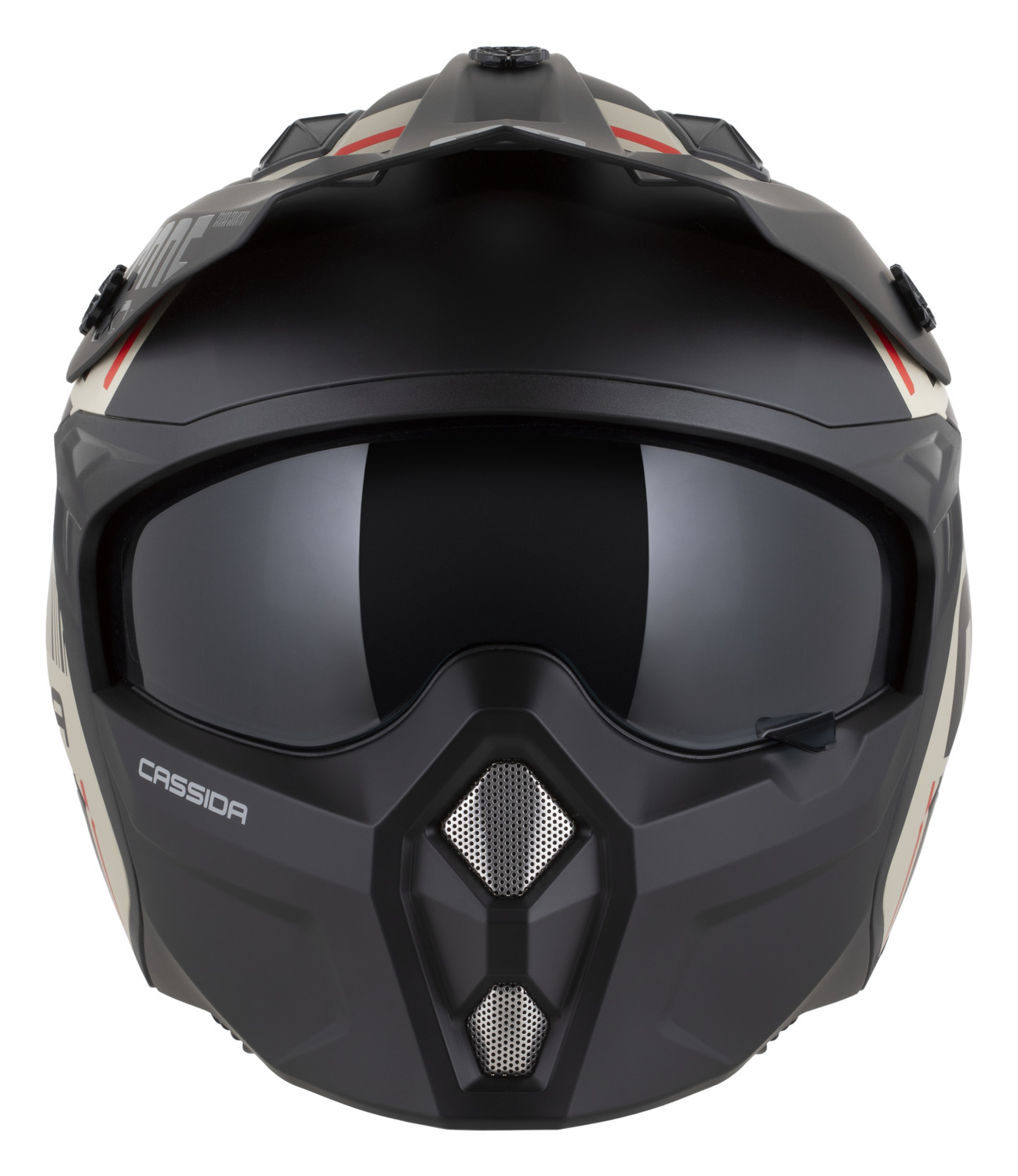 CASSIDA Moto helma CROSS COUNTRY CODE písková matná/černá/červená s odnímatelnou čelistí