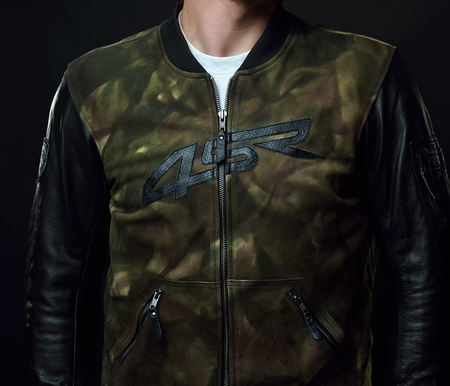 4SR Pánská koženo textilní moto bunda Bomber Camo 