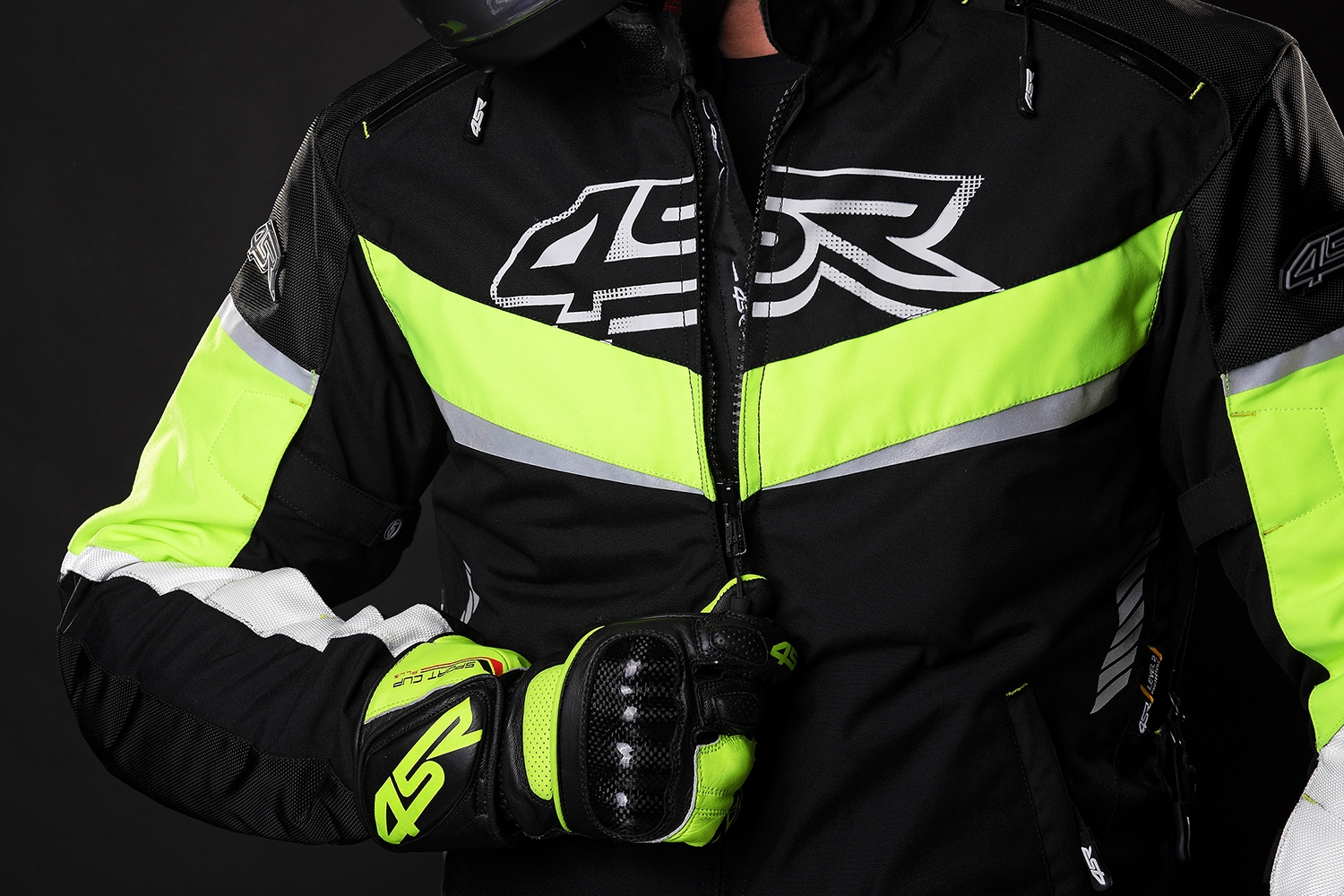 4SR Pánská textilní moto bunda Young Gun Nitro černá šedá fluo
