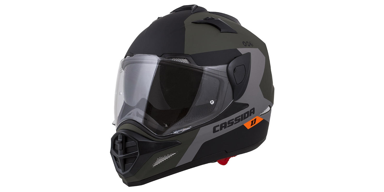 CASSIDA Enduro moto přilba Tour 1.1 Spectre zelená army matná šedá oranžová černá
