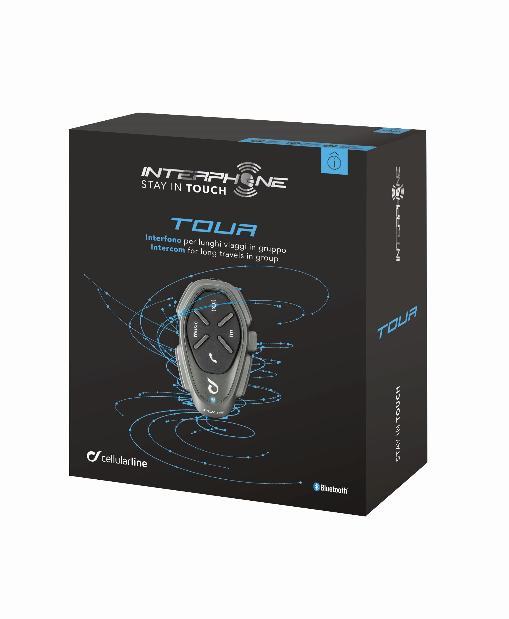 Bluetooth handsfree pro uzavřené a otevřené přilby CellularLine Interphone TOUR Single Pack