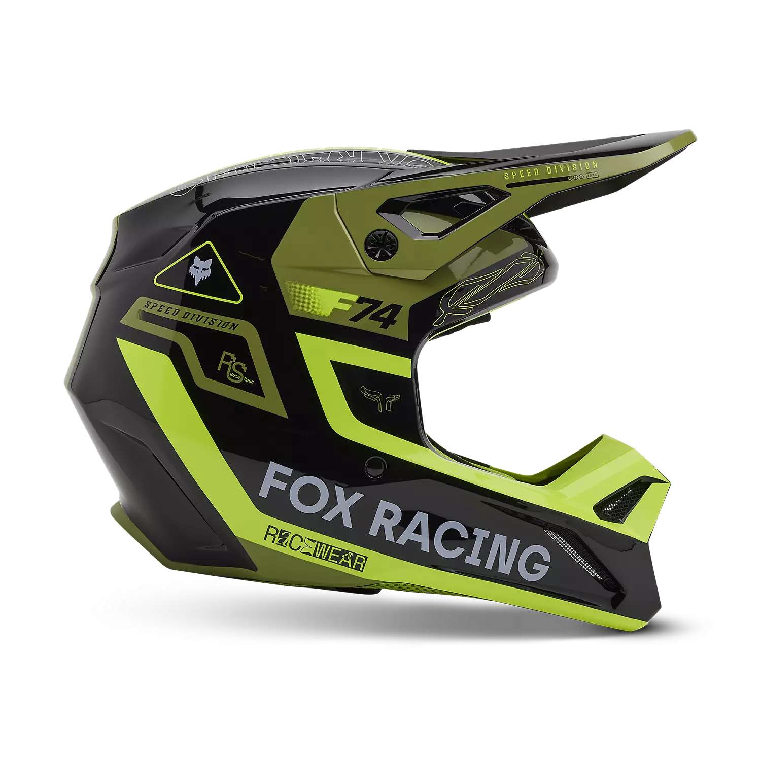 FOX motokrosová přilba V1 Race Spec Helmet černá/fluo žlutá, army zelená