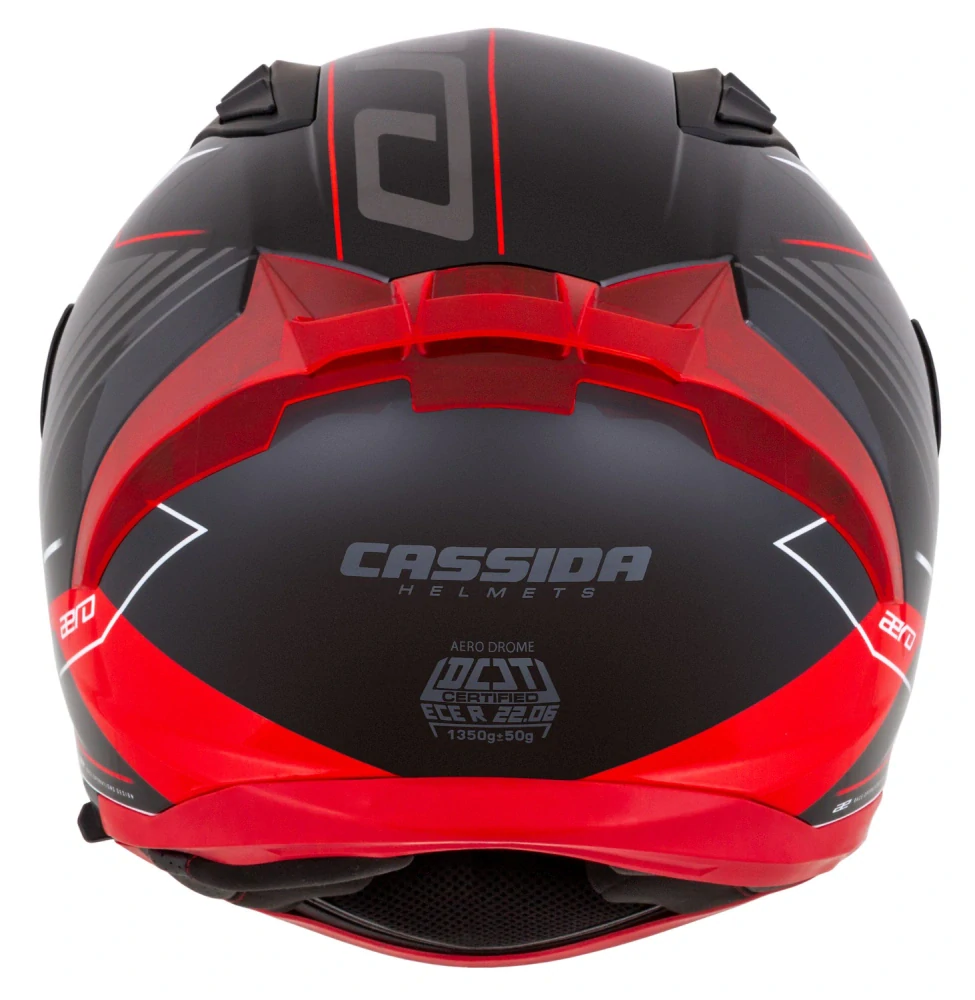 CASSIDA Integrální moto přilba Aero Drome černá met. červená bílá šedá