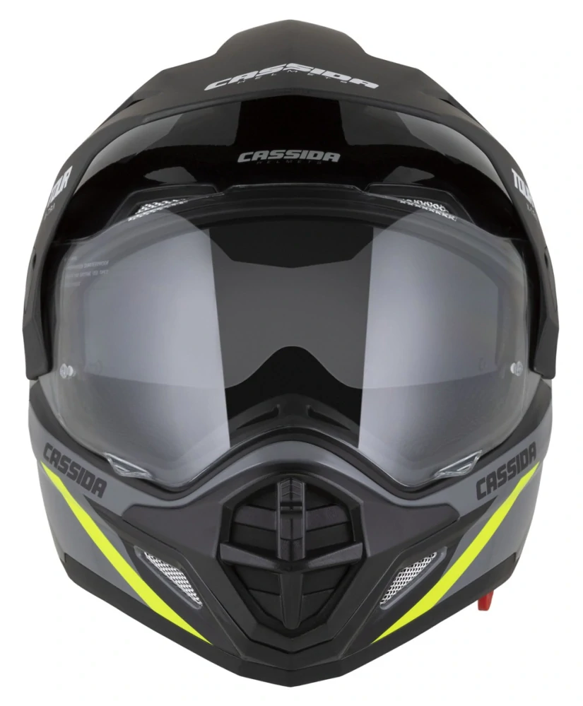 CASSIDA Enduro moto přilba Tour 2.0 X-tra šedá žlutá fluo černá černý matný kšilt, plexi s přípravou pro Pinlock