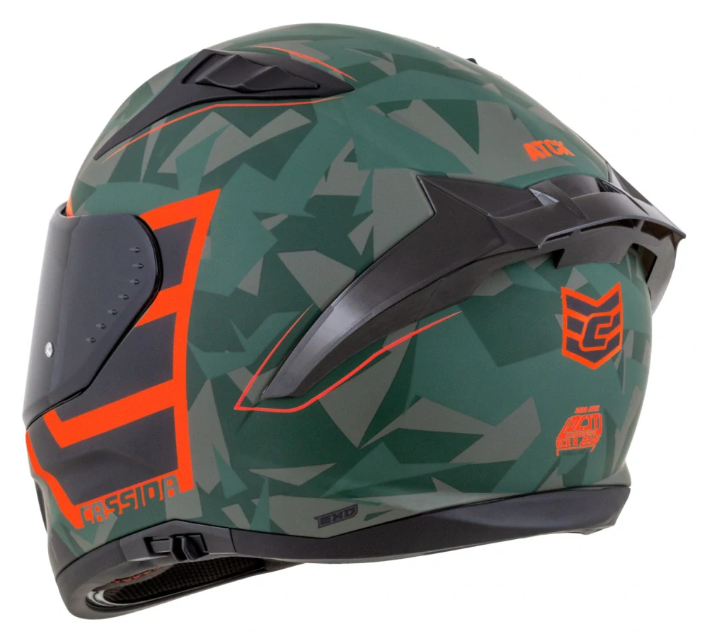 CASSIDA Integrální moto přilba Aero ATCK zelená camo černá šedá oranžová