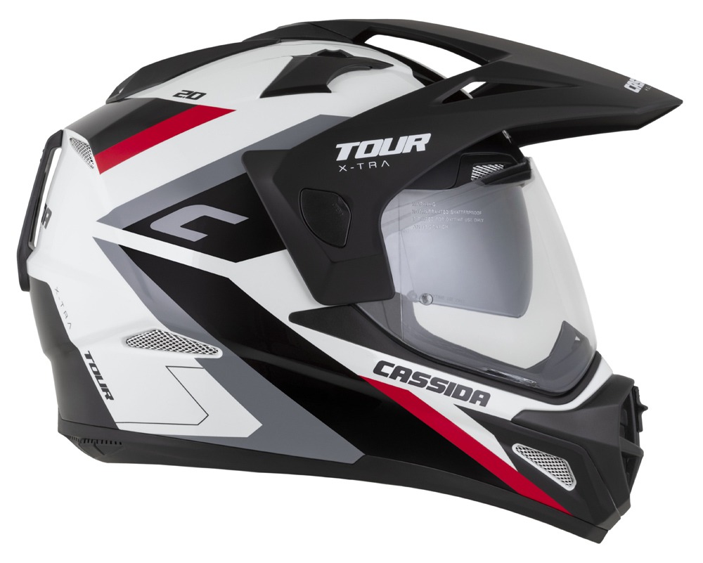 CASSIDA Enduro moto přilba Tour 2.0 X-tra bílá červená černá černý matný kšilt