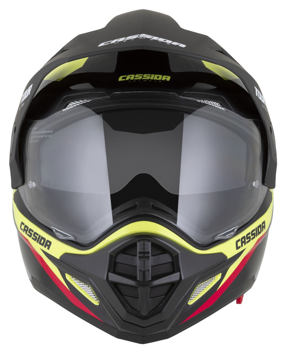 CASSIDA Moto přilba Tour 2.0 X-tra, žlutá fluo černá červená šedá černý matný kšilt, plexi s přípravou pro Pinlock