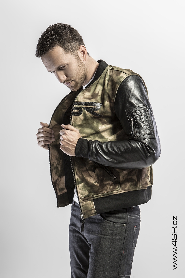 4SR Pánská koženo textilní moto bunda Bomber Camo 