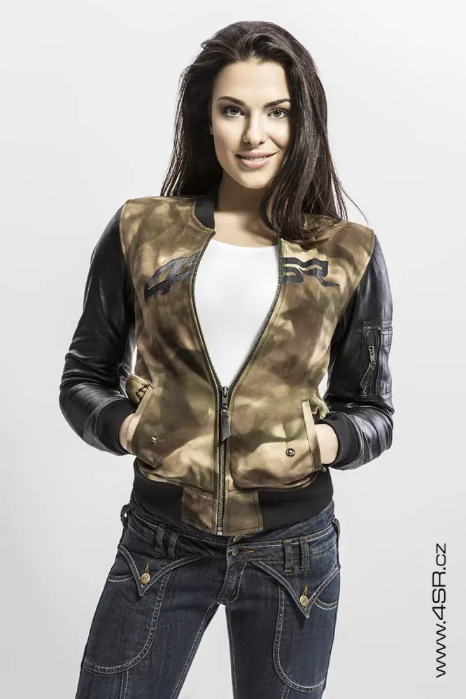 4SR Dámská koženo textilní moto bunda Bomber Lady Camo