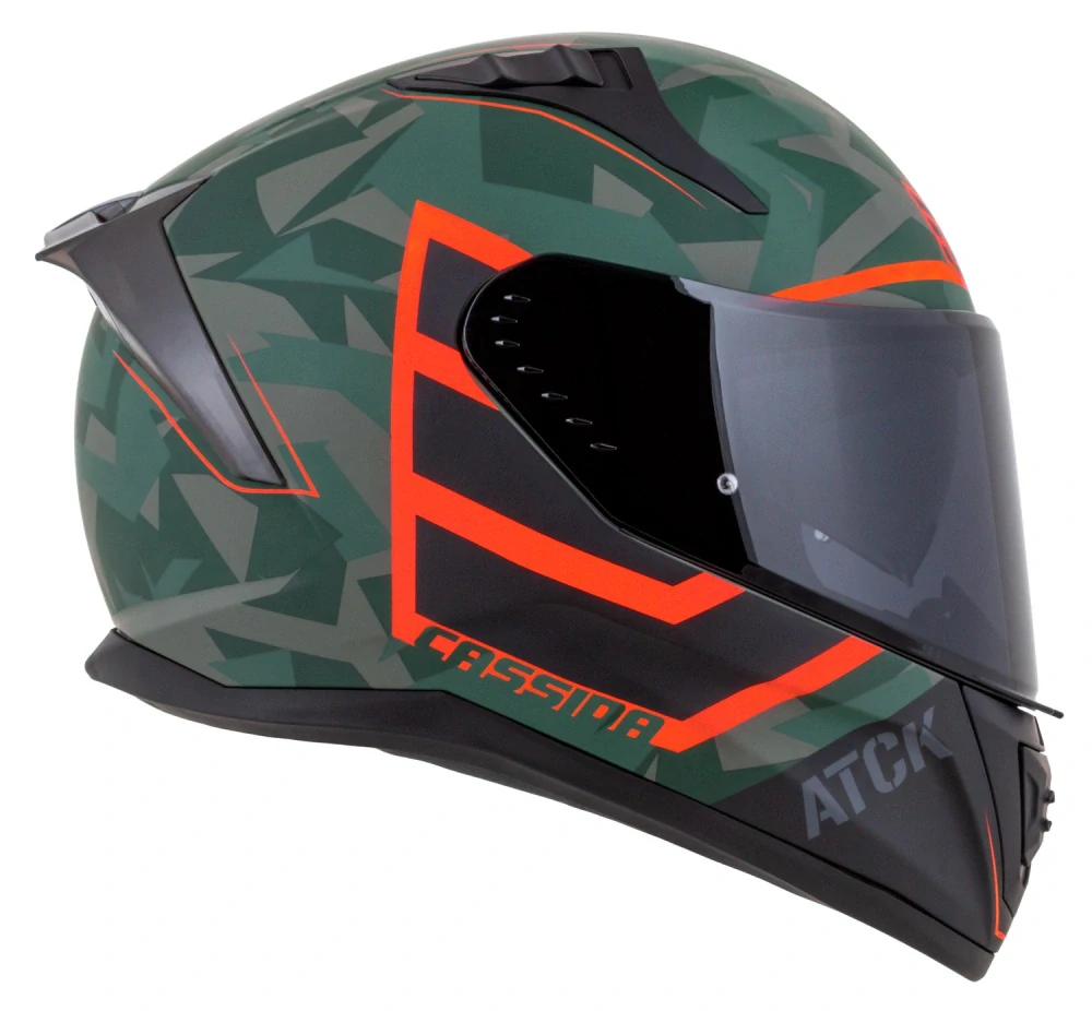 CASSIDA Integrální moto přilba Aero ATCK zelená camo černá šedá oranžová