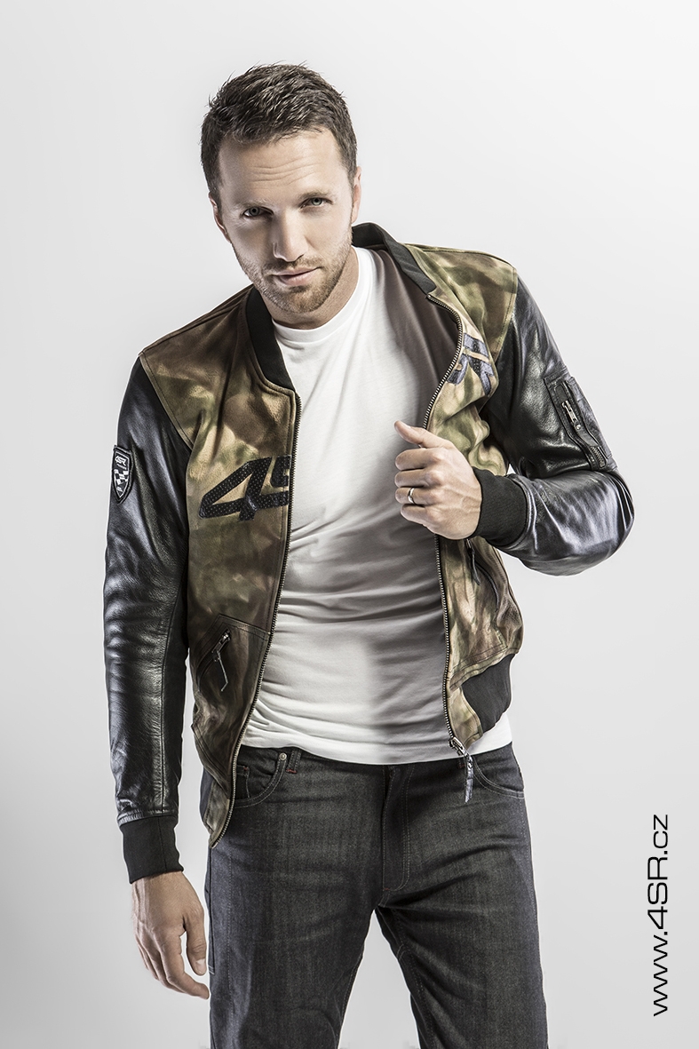 4SR Pánská koženo textilní moto bunda Bomber Camo 