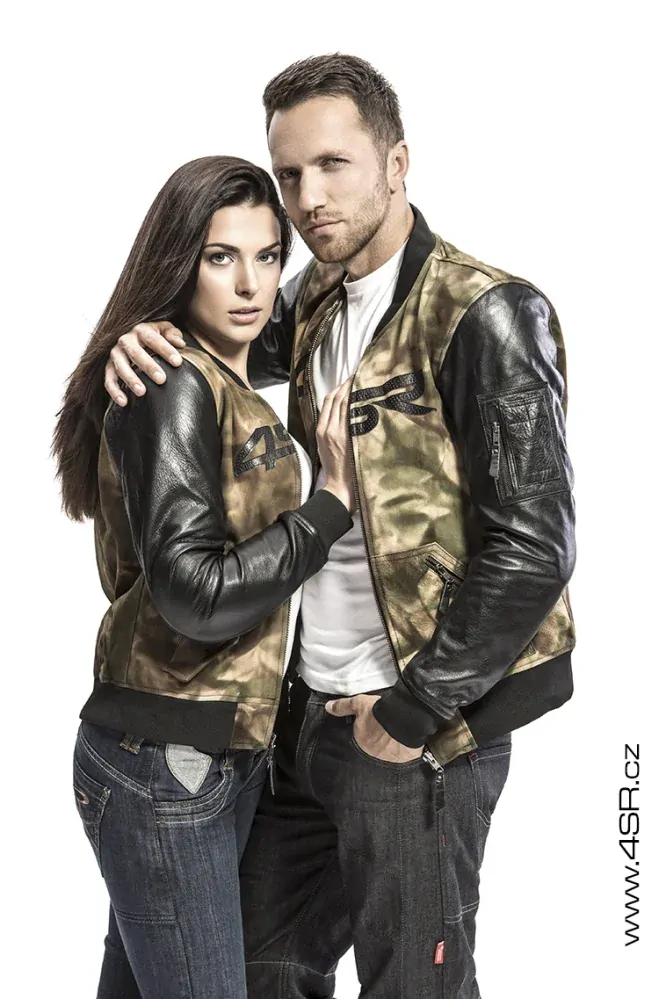 4SR Dámská koženo textilní moto bunda Bomber Lady Camo