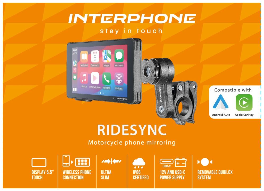 Interphone displej RIDESYNC - Apple CarPlay a Android Auto pro motocykly + stínítko zdarma
