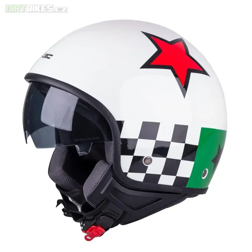 Přilba otevřená W-TEC FS-710G Sixty White - bílá s grafikou