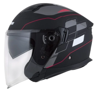 CASSIDA Otevřená moto přilba JET TECH ROXOR ČERNÁ MATNÁ BÍLÁ ČERVENÁ ŠEDÁ