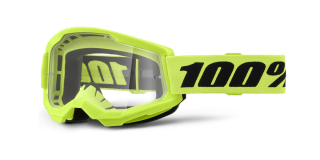 100% dětské motokrosové brýle STRATA 2 NEON ŽLUTÉ, ČIRÉ PLEXI