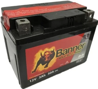 motobaterie 12V, YT4L-BS, 3AH, 40A, BANNER BIKE BULL AGM 114X71X86