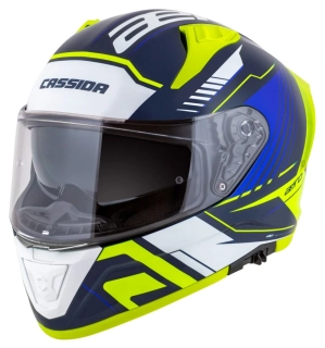 CASSIDA Integrální moto přilba Aero Drome modrá žlutá fluo světle modrá bílá
