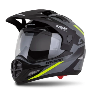 CASSIDA Enduro moto přilba Tour 2.0 X-tra šedá žlutá fluo černá černý matný kšilt, plexi s přípravou pro Pinlock