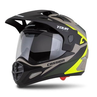 CASSIDA Enduro moto přilba Tour 2.0 X-tra  písková matná žlutá fluo zelená černá, plexi s přípravou pro Pinlock