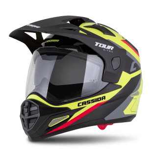 CASSIDA Moto přilba Tour 2.0 X-tra, žlutá fluo černá červená šedá černý matný kšilt, plexi s přípravou pro Pinlock