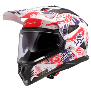 LS2 Enduro moto přilba MX702 PIONEER II FANTASY WHITE RED BLUE