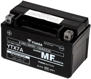 motobaterie 12V, YTX7A, 6,3Ah, 105A, bezúdržbová SUPER MF AGM 150x87x93, YUASA originál (aktivovaná ve výrobě)