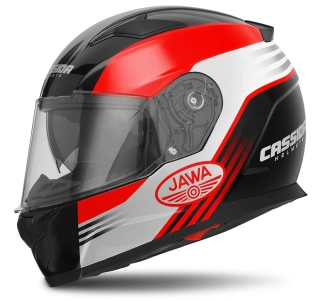 CASSIDA Integrální moto přilba Fibre Jawa Sport černo stříbrno červená